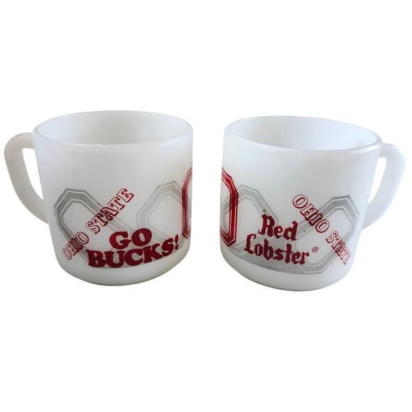 Set 2 Vintage Coffee Mug Ohio State Football Red Lobster Federal Milk Glass OSU - Picture 2 of 8